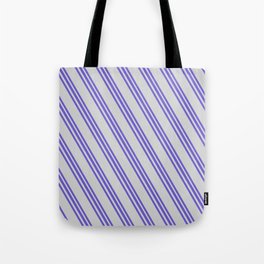 [ Thumbnail: Slate Blue and Light Gray Colored Lined Pattern Tote Bag ]