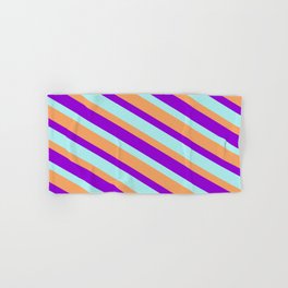 [ Thumbnail: Brown, Dark Violet, and Turquoise Colored Stripes/Lines Pattern Hand & Bath Towel ]
