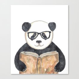 Panda reading book watercolor  Canvas Print