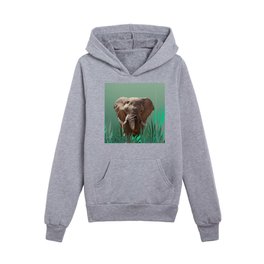 big Elephant between grass leaves Kids Pullover Hoodies