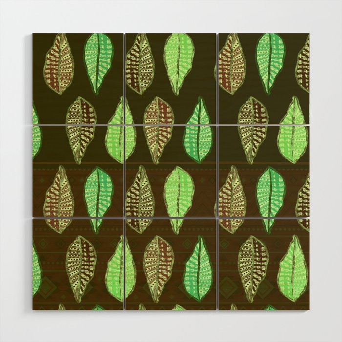  Polynesian Tropical Olive Leaves Pattern02 Wood Wall Art