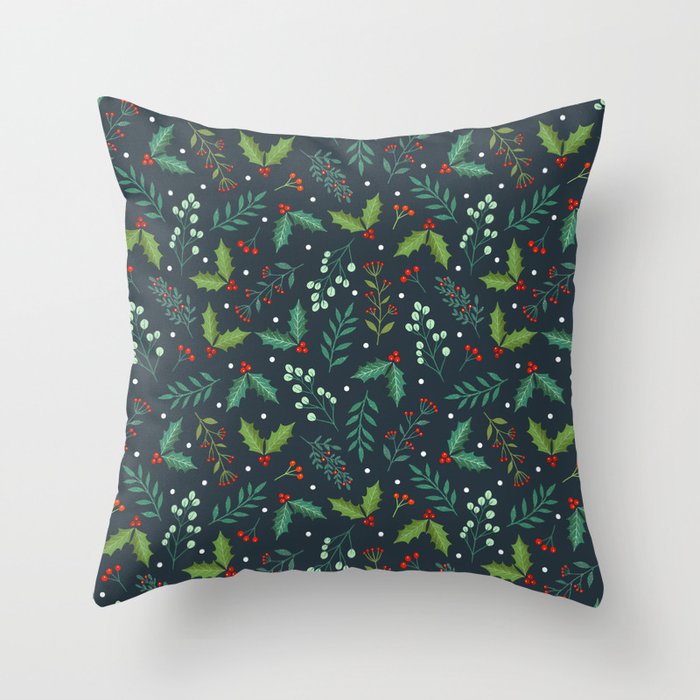 Holiday Botanical Pattern Throw Pillow