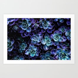 Succulents Purple Teal Mint Sparkle Art Print