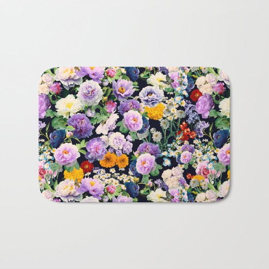 Seamless Nature Flowers Pattern Bath Mat