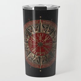 Vegvisir - Viking Compass - Black and red Leather and gold Travel Mug