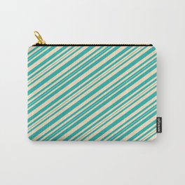 [ Thumbnail: Bisque and Light Sea Green Colored Pattern of Stripes Carry-All Pouch ]