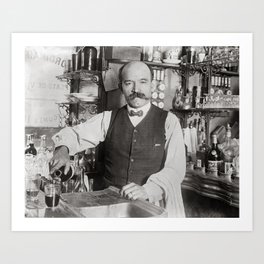 Bartender Pouring Drink, 1910. Vintage Photo Art Print