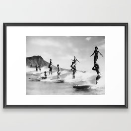 Vintage Surfing in Hawaii Framed Art Print