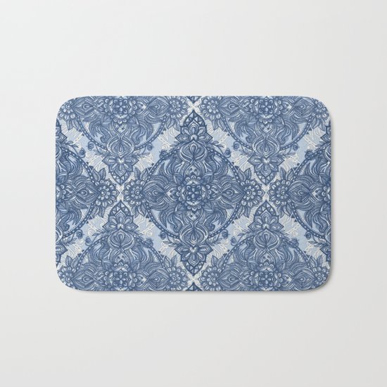 Denim Blue Lace Pencil Doodle Bath Mat
