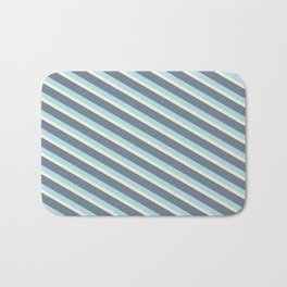 [ Thumbnail: Powder Blue, Beige & Slate Gray Colored Stripes/Lines Pattern Bath Mat ]