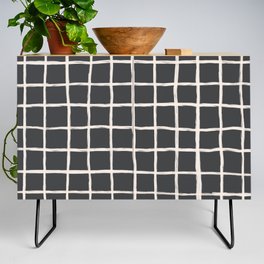 Charcoal Minimal Plaid Checks Credenza