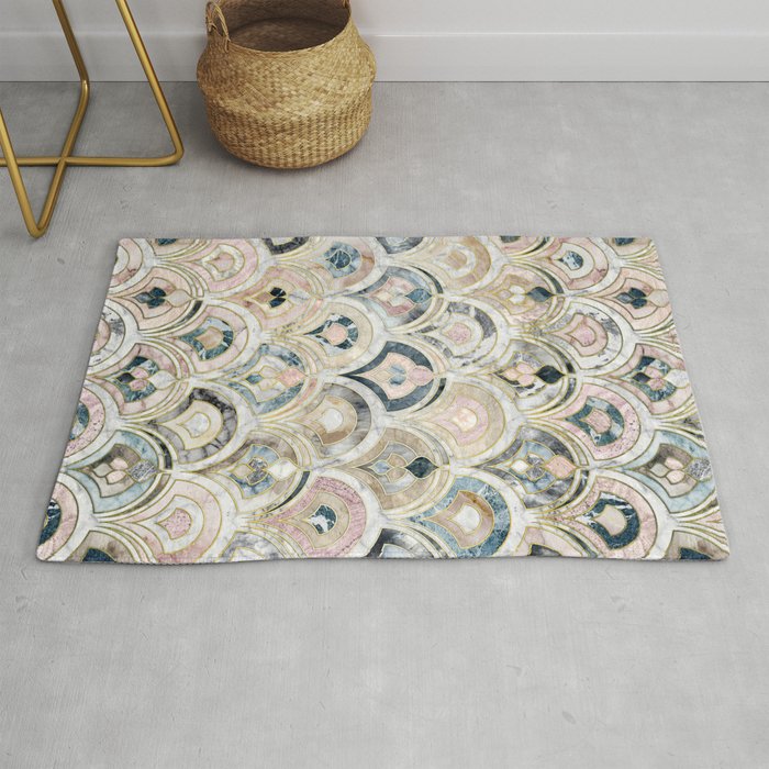 Art Deco Marble Tiles In Soft Pastels Rug By Micklyn