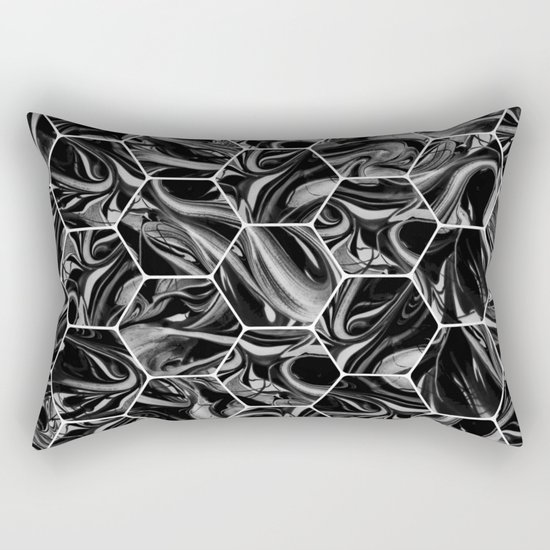 Hex & Swirl - Black and White Marble Pattern Rectangular Pillow
