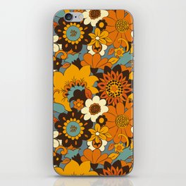70s Retro Flower Power 60s floral Pattern Orange yellow Blue iPhone Skin