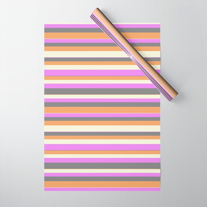 Violet, Gray, Brown, and Beige Colored Lined/Striped Pattern Wrapping Paper