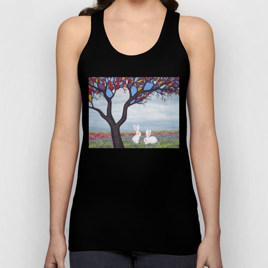bunnies and the stained glass tree Unisex Tank Top