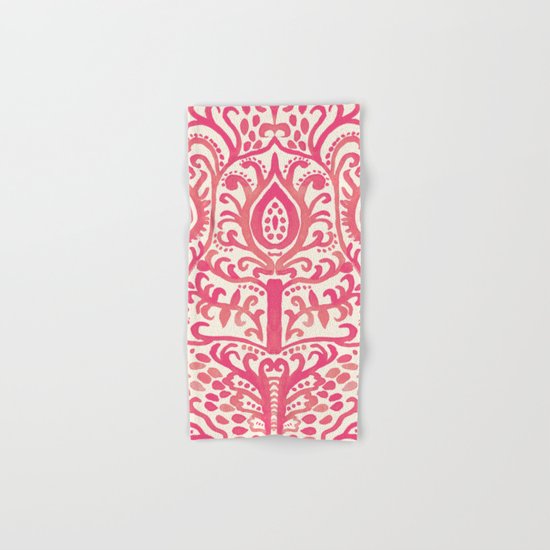 Strawberry and Cream Watercolor Tulip Damask Hand & Bath Towel