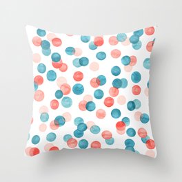 Watercolor Bubbles in Peach Coral and Teal Throw Pillow