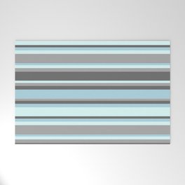 [ Thumbnail: Dark Gray, Dim Gray, Light Blue & Light Cyan Colored Stripes Pattern Welcome Mat ]