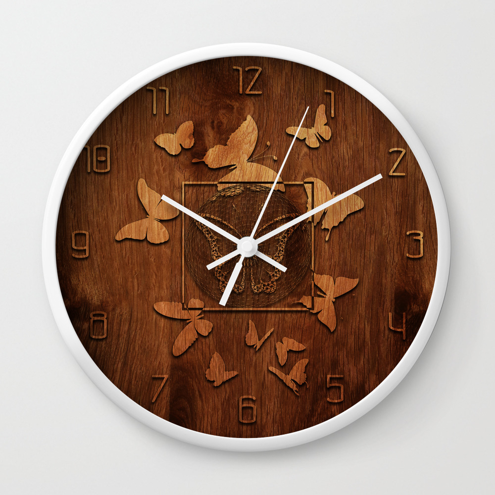 Butterfly Wood Decor Wall Clock By Allforwall Society6