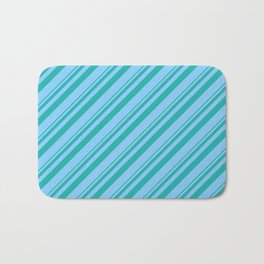 [ Thumbnail: Light Sea Green & Light Sky Blue Colored Striped Pattern Bath Mat ]