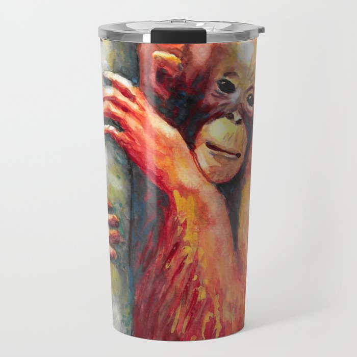 baby ape orangutan red Travel Mug