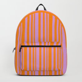 [ Thumbnail: Plum and Dark Orange Colored Striped/Lined Pattern Backpack ]