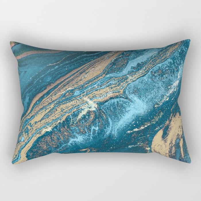 Teal Blue Emerald Marble Waves Rectangular Pillow