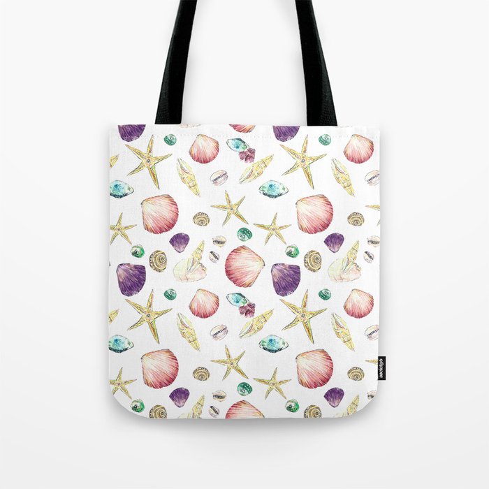 Watercolour Seashell repeat pattern Tote Bag