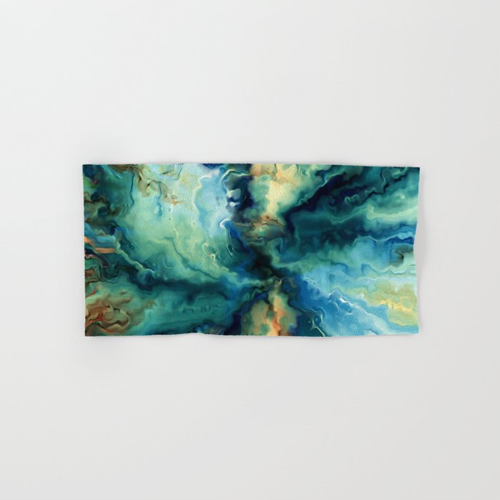 Marbled Ocean Abstract, Navy, Blue, Teal, Green Hand & Bath Towel