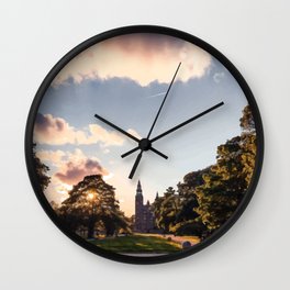 Digital Illustration of Sunset over the Rosenborg Castle in Copenhagen, Denmark Wall Clock