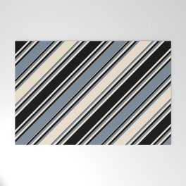 [ Thumbnail: Beige, Black & Light Slate Gray Colored Stripes/Lines Pattern Welcome Mat ]