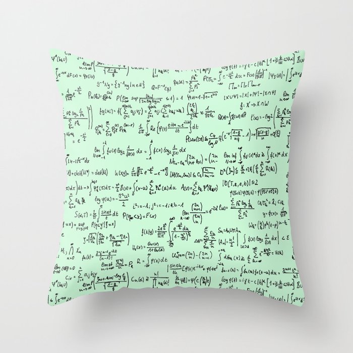 Math Equations Light Green Throw Pillow By Thinlinetextiles