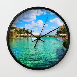 Mexico Photography - Beautiful Pool Under The Blue Cloudy Sky Wall Clock