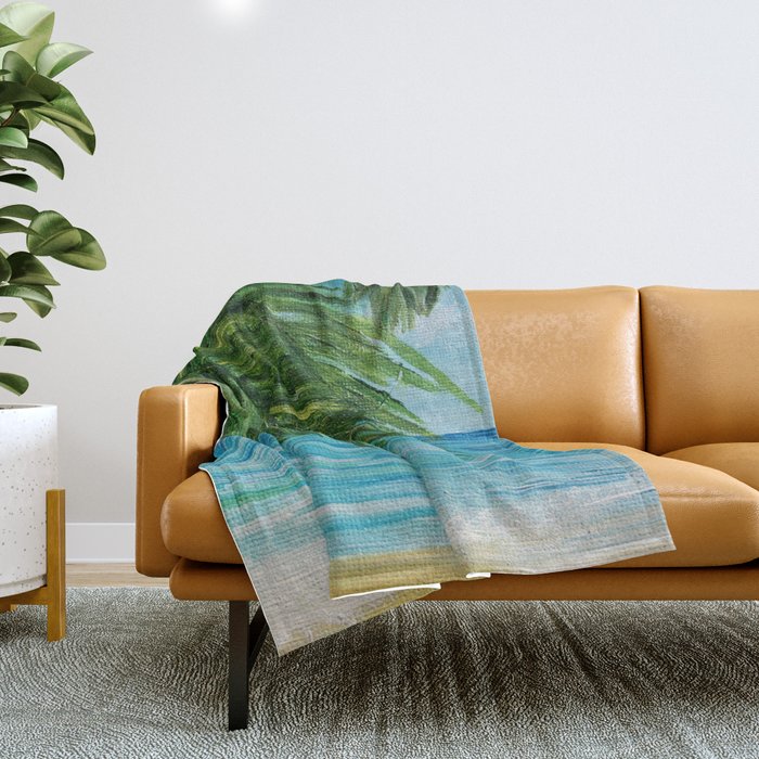 Acrylic Palm Trees and Ocean Shore Throw Blanket