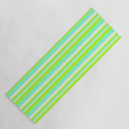 [ Thumbnail: Light Green, Aquamarine & Beige Colored Lines/Stripes Pattern Yoga Mat ]
