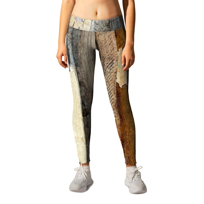 Colorful Vintage Timber Panels with peeling paint Leggings