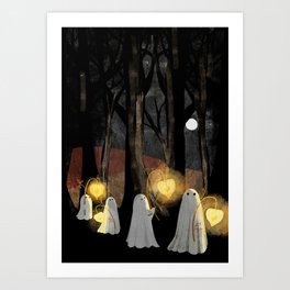 Ghost Parade Art Print | Night, Halloween, Moon, Autumn, Lantern, Creepy, Landscape, Ghost, Light, Fall 