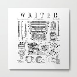 Writer Author Novelist Bookish Writing Tools Vintage Patent Metal Print | Tools, Drawing, Typewriter, Writer, Pencil, Writing, Author, Bibliophile, Booklover, Book 