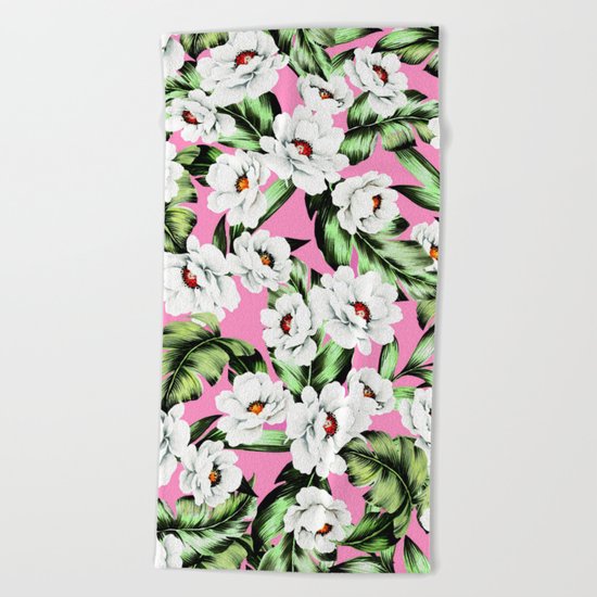 White Spring Flowers Beach Towel