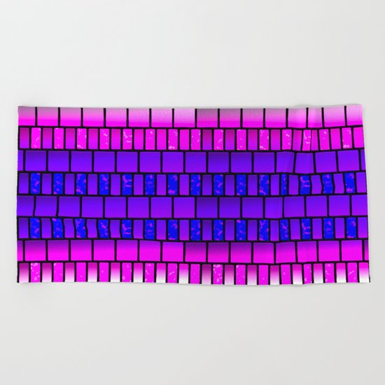 Pink and Blue Offset Tiles Pattern Beach Towel