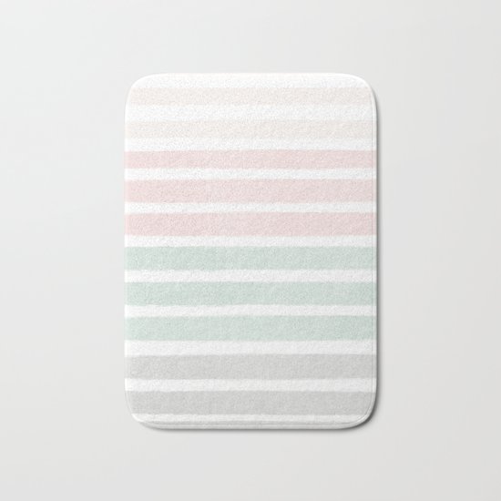 Gender neutral stripes mint pastel pink grey striped pattern nursery art Bath Mat