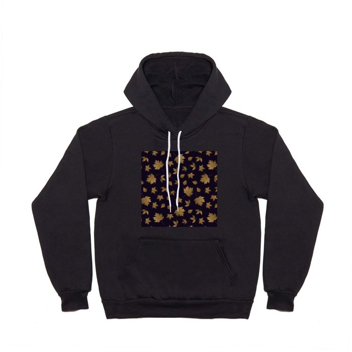 Abstract black gold glitter autumn maple leaves floral Hoody
