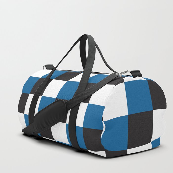 Checkerboard Checkered Checked Check Chessboard Pattern in Blue Black and White Color Duffle Bag