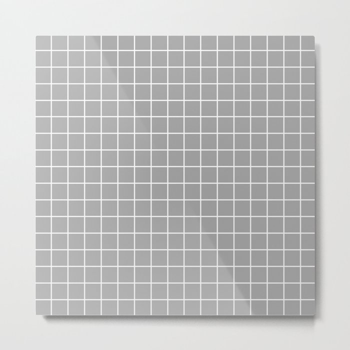 Quick Silver - grey color - White Lines Grid Pattern Metal Print