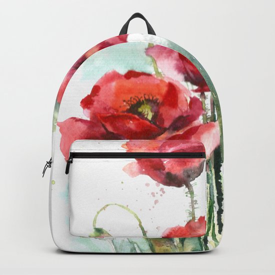 Watercolor red poppies flowers Backpack