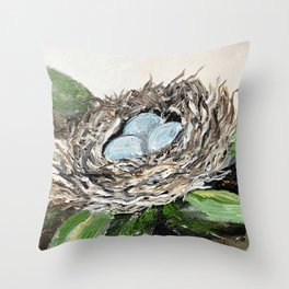 Painted Nest and Eggs Throw Pillow