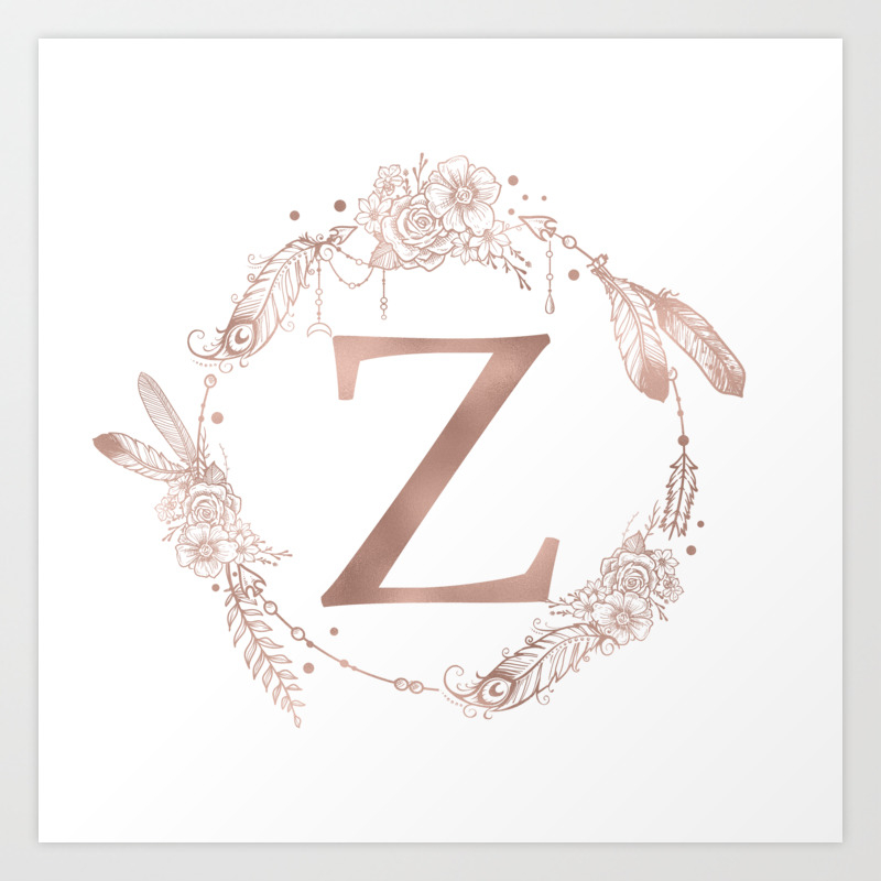 Letter Z Rose Gold Pink Initial Monogram Art Print By Naturemagick Society6