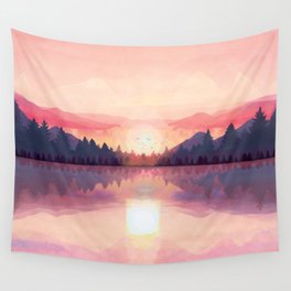 Morning Sunshine over the Peaceful Mountain Lake Wall Tapestry
