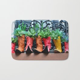 Cowboy Boots Window Dressing Bath Mat | Brown, Plants, Pink, Yellow, Shoes, Red, Cowboyboots, Orange, Boots, Color 